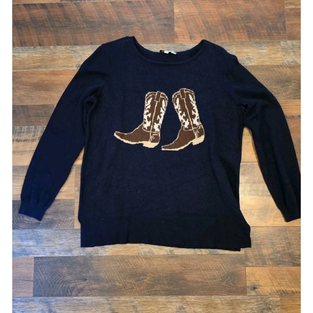Astrologie Cowboy Boot Western Pullover Blue Knit Sweater Women's Med SOFT!